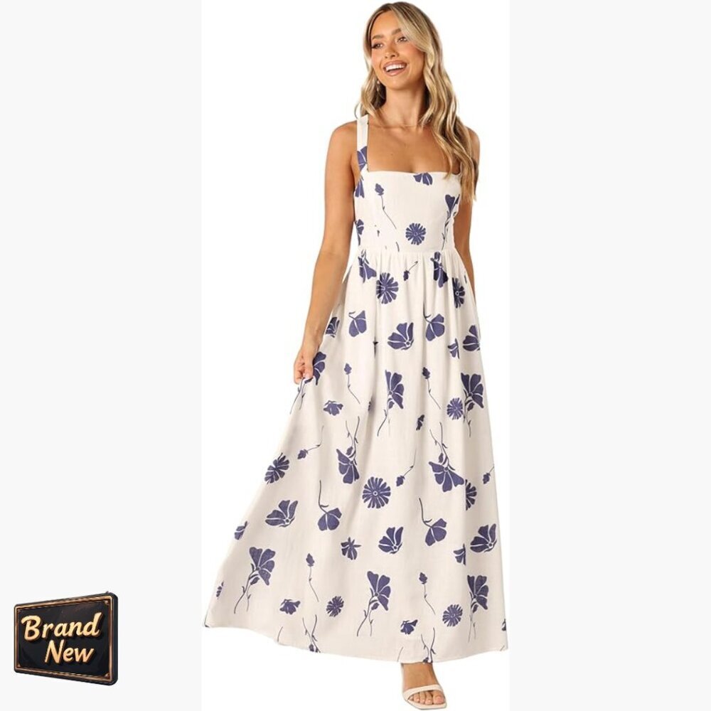 Maxi Dress with Square Neckline, Sleeveless, Back Lace-Up Detail, Relaxed Fit